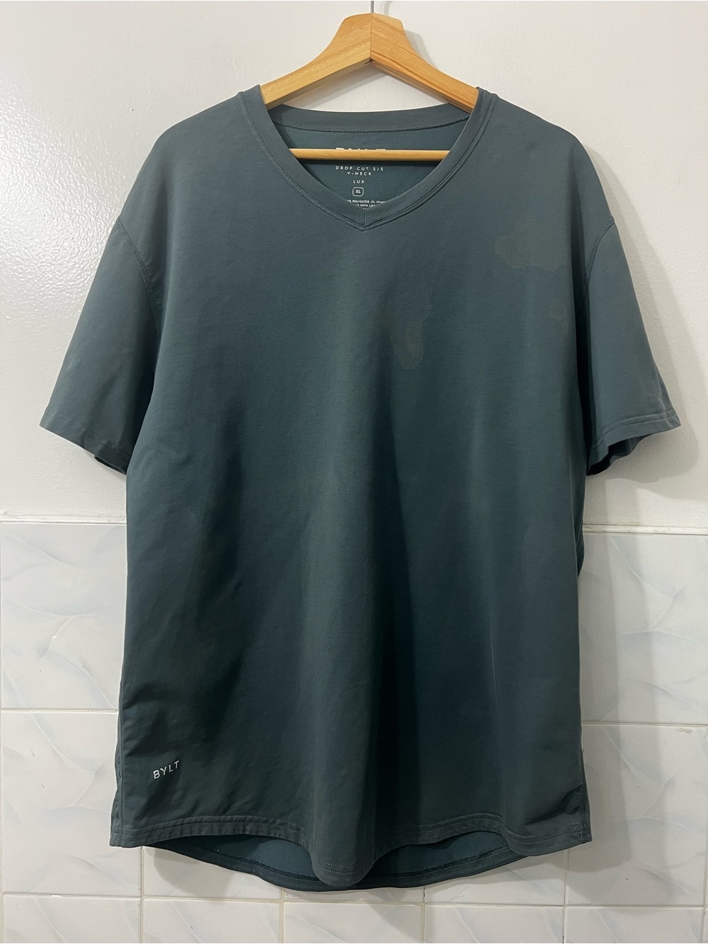BYLT Drop Cut Short Sleeve V-Neck Lux T-Shirt Men's XL Gray Minimalist Casual